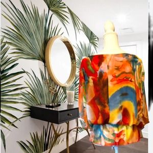 West Kei tropical chiffon blouse size S